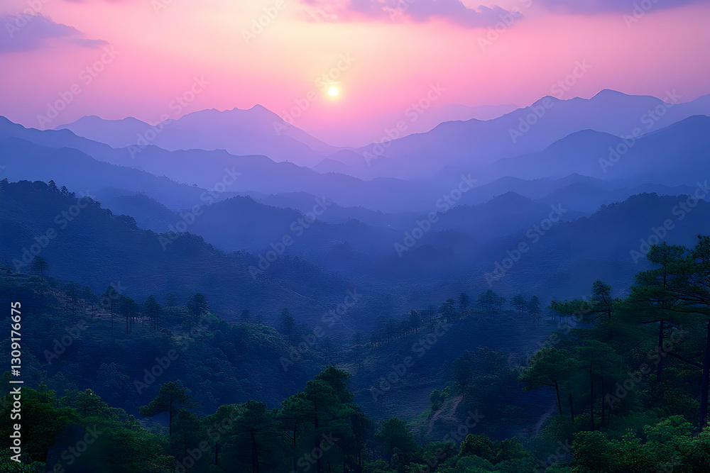 Fototapeta premium Scenic Sunset Over Mountain Valley