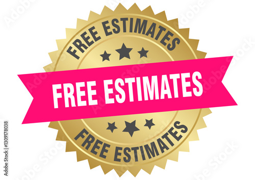 free estimates. free estimates round pink and gold label isolated on transparent background