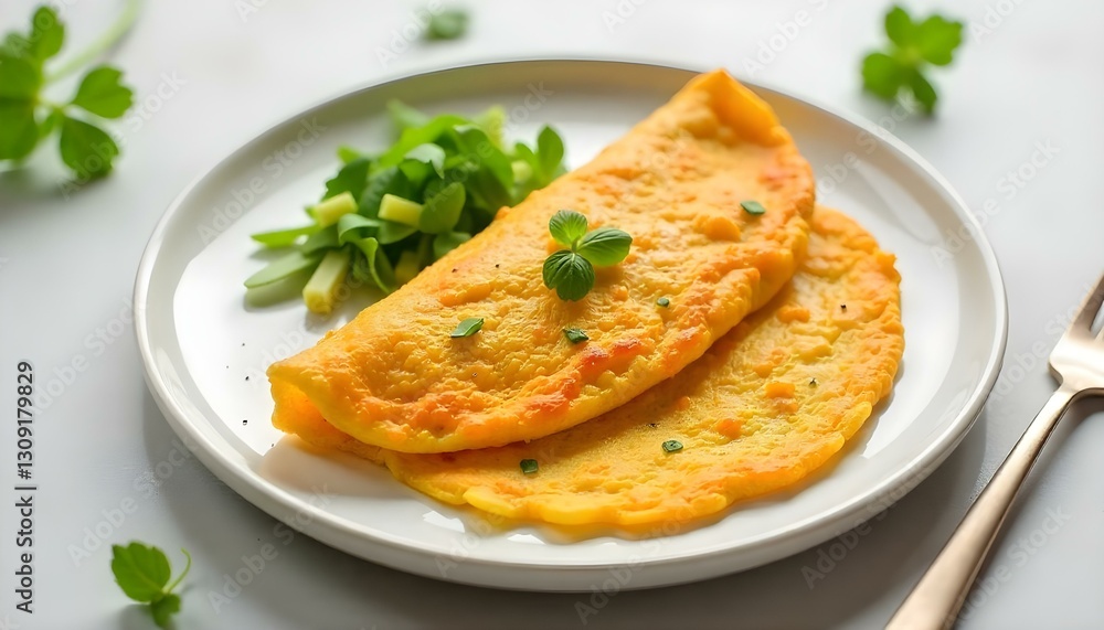 Thai omelette on white plate isolated on transparent background Generative Ai. Thai omelette on white plate isolated on transparent background Generative Ai.