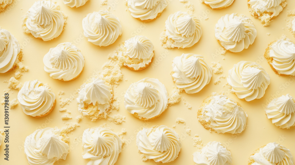 Delicious vanilla cream swirl cookies on light yellow background Delicious vanilla cream swirl cookies on light yellow background