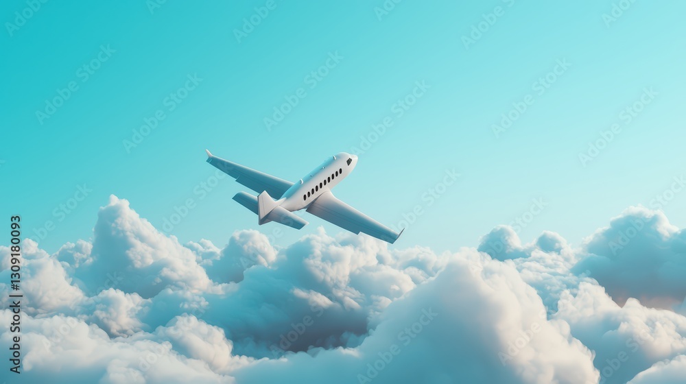 Obraz premium Airplane Flying Above Fluffy Clouds in a Clear Blue Sky Over the Ocean