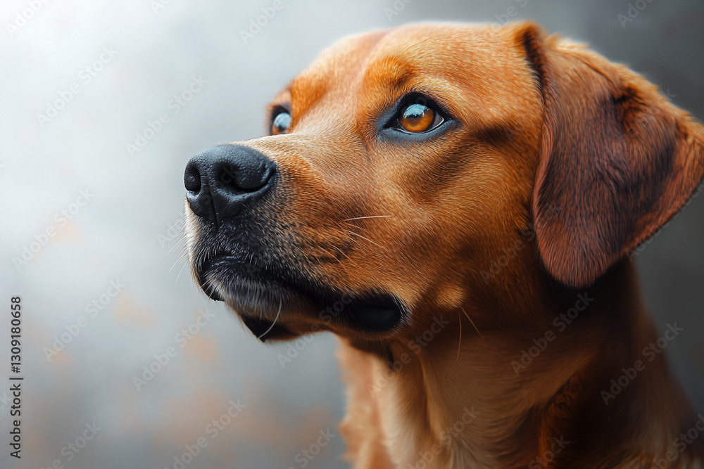 A close-up of a brown dog with a thoughtful expression and a glossy coat gazing intently A close-up of a brown dog with a thoughtful expression and a glossy coat gazing intently
