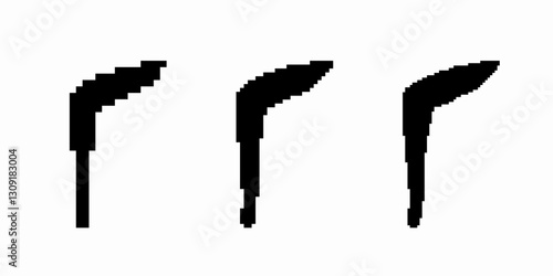 Three distinct black pixelated leaf shapes appear in bold silhouette, each with a unique orientation.