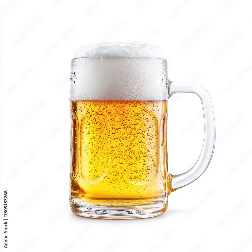 Refreshing Cold Beer Mug with Frothy White Foam and Bubbles Isolated on White Background Refreshing Cold Beer Mug with Frothy White Foam and Bubbles Isolated on White Background