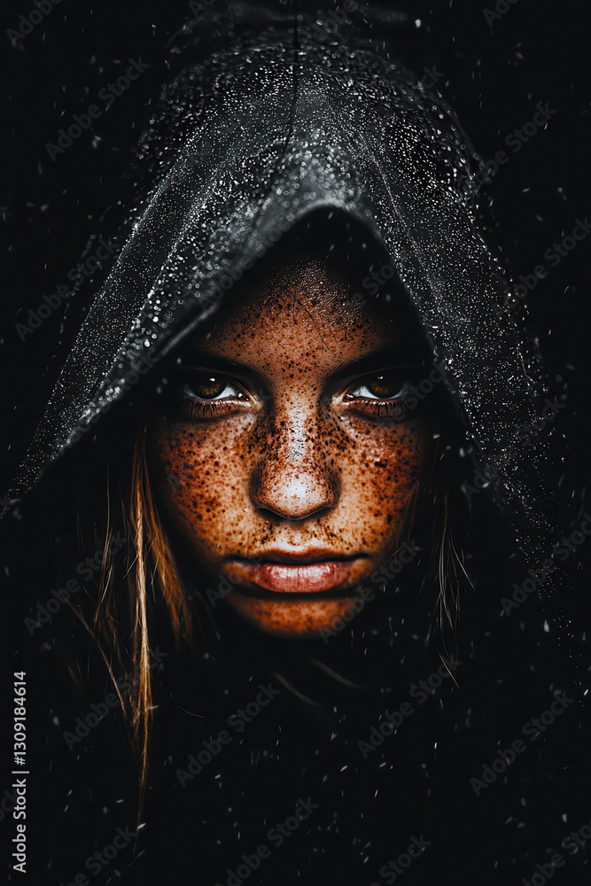 Captivating Portrait of a Resilient Individual in Rainy Conditions, Emphasizing Emotion and Depth with a Mysterious Atmosphere Captivating Portrait of a Resilient Individual in Rainy Conditions, Emphasizing Emotion and Depth with a Mysterious Atmosphere