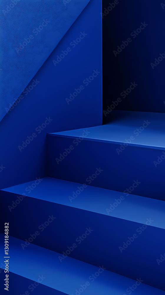 Fototapeta premium A blue staircase with a blue wall in the background