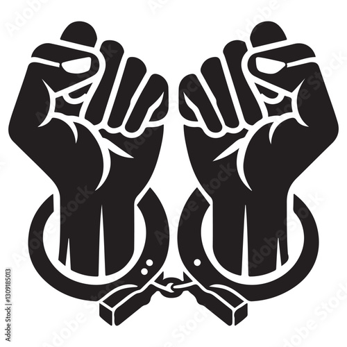 Fists With Handcuffs Silhouette Illustration For Justice and Freedom