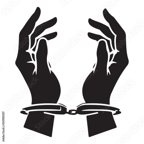 Handcuffed Hands Silhouette Illustration Symbolizing Confinement and Restriction