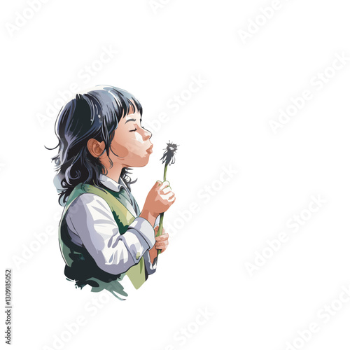 Child Blowing Dandelion Vector Illustration for Inspiration and Creativity Themes