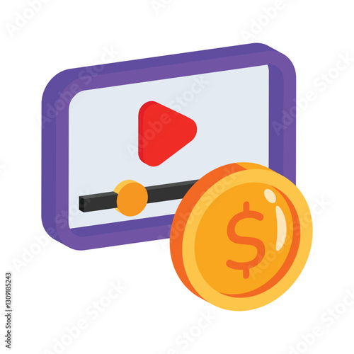 Grab a 3d style icon of monetization video content