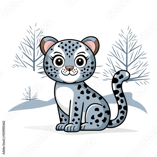 Cute Cartoon Snow Leopard Illustration for Kids Books and Educational Materials