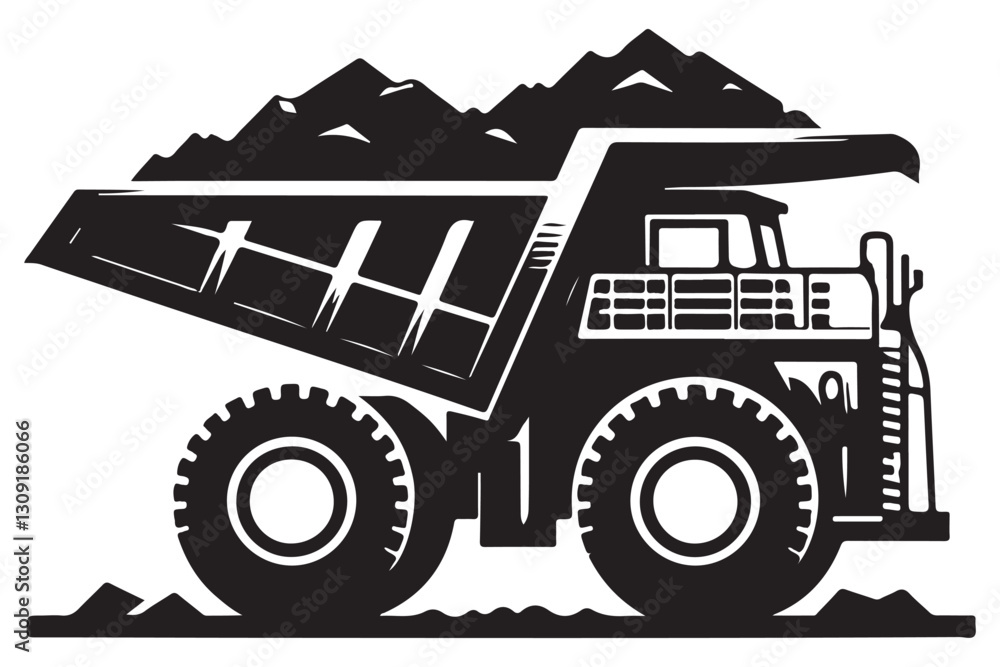 Obraz premium Loaded Mining Dump Truck Silhouette Illustration Vector for Transporting