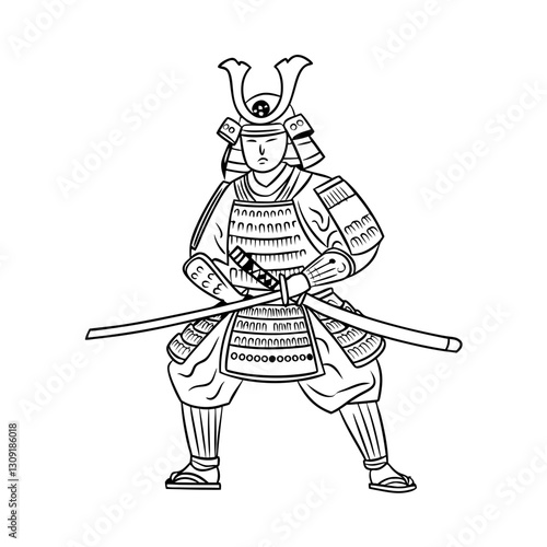 Samurai Warrior Vector Illustration with Katana in Battle Pose for Tattoos and Design
