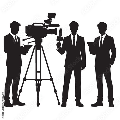 News Crew with Camera and Microphone Illustration Vector Artwork