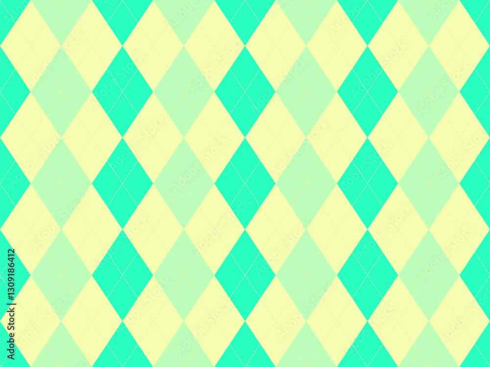 Fototapeta premium Vibrant argyle pattern in pastel yellow, mint green, and peach. Perfect for backgrounds, textile design, or playful branding.