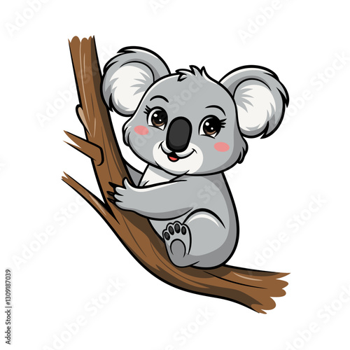 Cute Koala Sitting on Tree Branch Vector Illustration for Kids and Nature Themes photo