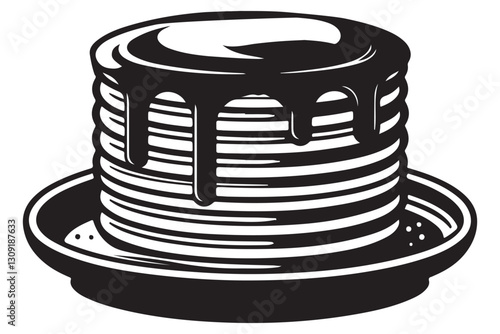 Tall Stack of Pancakes with Dripping Chocolate Sauce Illustration