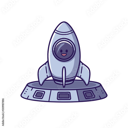 Cute Cartoon Rocket Ship on Launchpad Vector Illustration for Kids' Projects