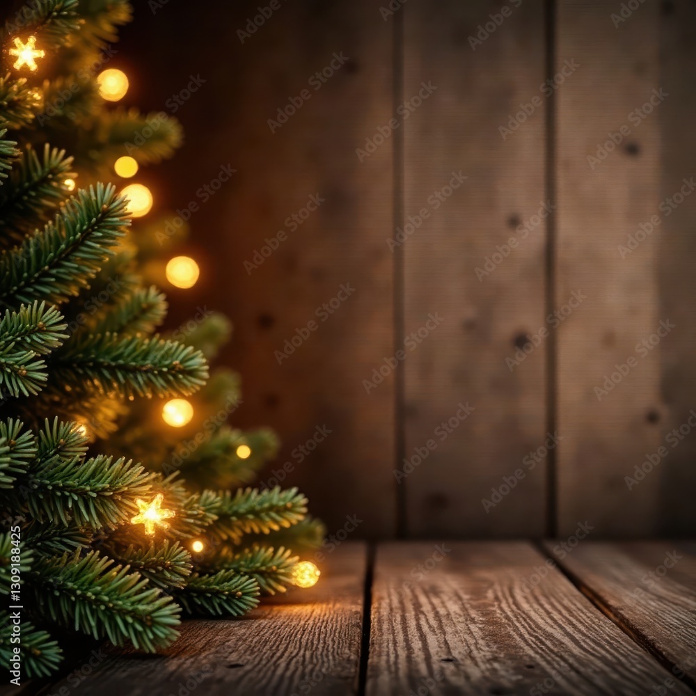 Rustic wood, Xmas garland, warm fairy lights glow , christmas, holiday Rustic wood, Xmas garland, warm fairy lights glow , christmas, holiday