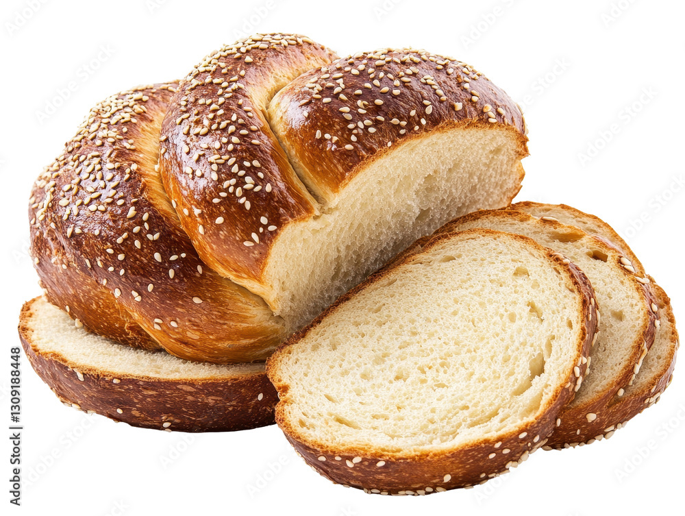 Isolated Sliced Challah Bread with Sesame Seeds Isolated Sliced Challah Bread with Sesame Seeds