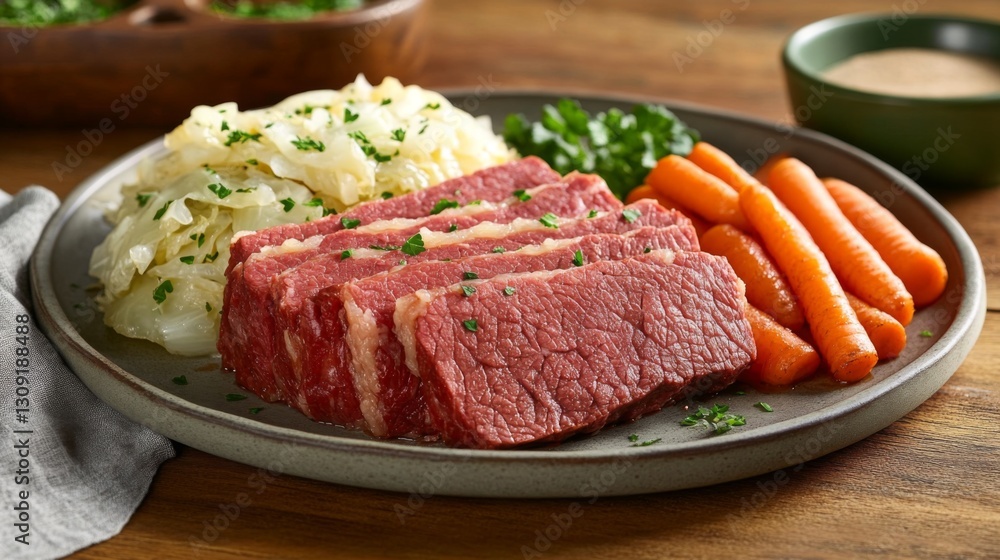 Sliced Corned Beef with Cabbage and Carrots Sliced Corned Beef with Cabbage and Carrots