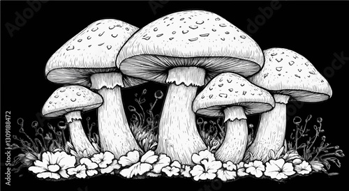 Mushroom Cluster: A Delicate Forest Fungi Scene