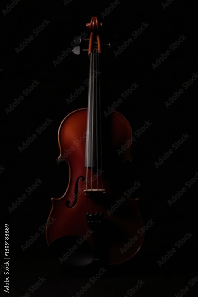 Fototapeta premium Silhouetted violin against a black backdrop, dramatic lighting, background, vintage, elegant
