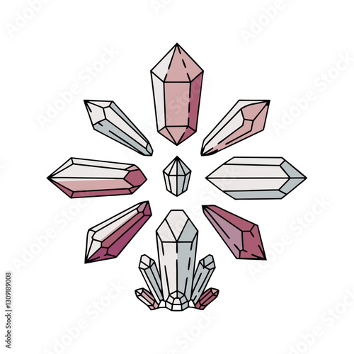 Colorful Crystal Gemstones Geometric Vector Design for Art and Decor