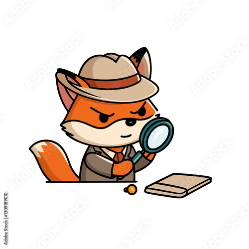 Detective Fox Vector Illustration with Magnifying Glass for Mystery Themes