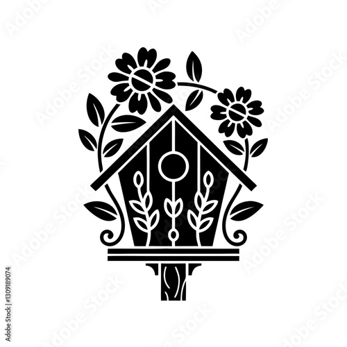 Birdhouse Floral Vector Art Perfect for Tattoos and Crafting Projects