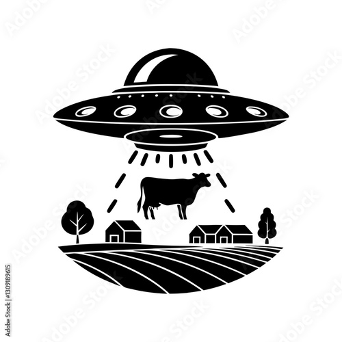 UFO Abduction Cow Silhouette Vector for Sci-Fi Illustrations and Designs
