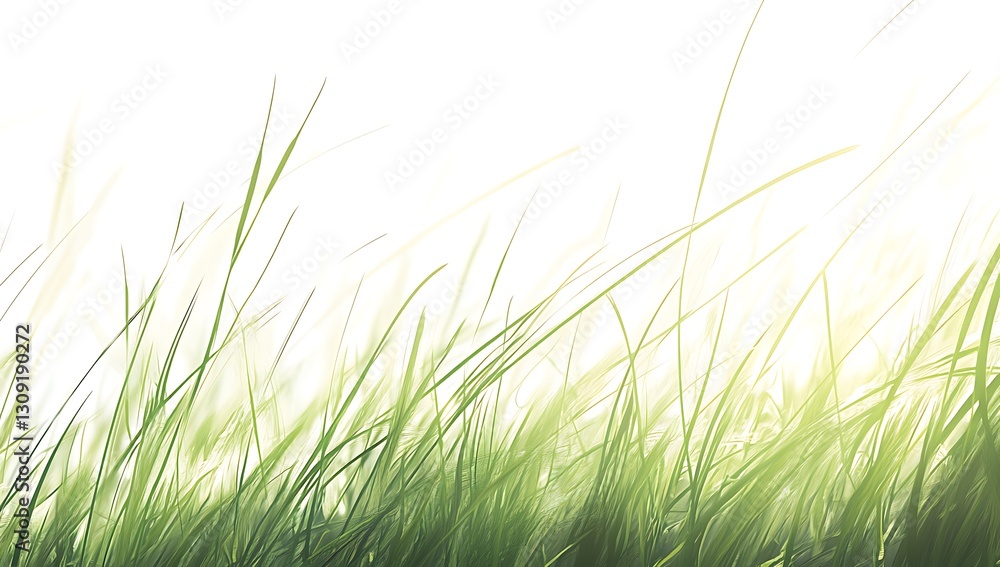 Fototapeta premium Serene Green Grass Blades Background Nature Wallpaper, Spring Meadow