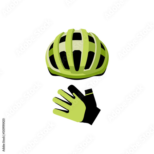 Green Bicycle Helmet and Glove Vector Illustration for Safety and Sports