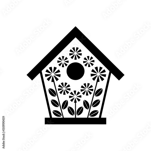 Floral Pattern Birdhouse Silhouette Vector for Decorative Crafting and Tattoo Design