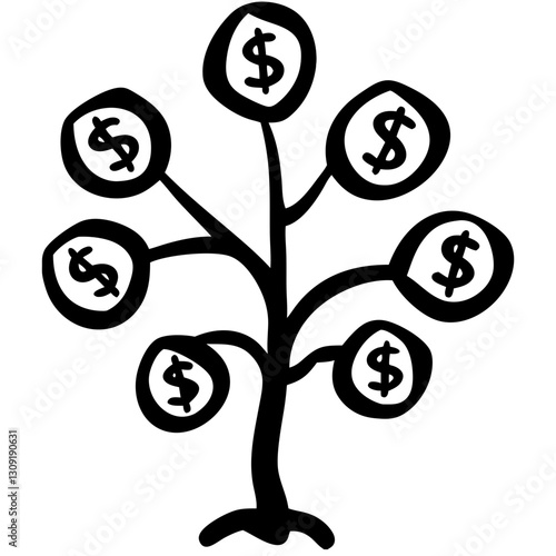 Money Tree Vector Illustration Symbolizing Financial Growth and Wealth Potential