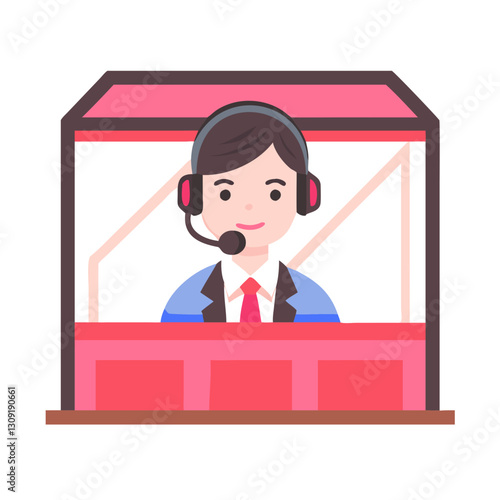 Cartoon Interpreter in Soundproof Booth with Headset