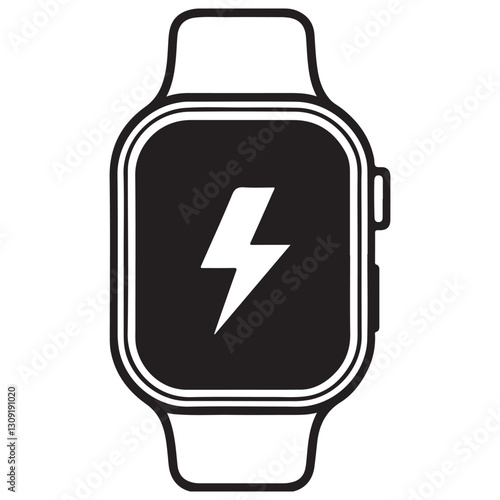 Smartwatch Charging Silhouette Vector Displaying Battery Symbol Icon