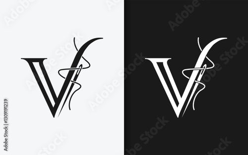 abstract initial letter v  combined with needle tailor with stylish elegant symbol logo concept.