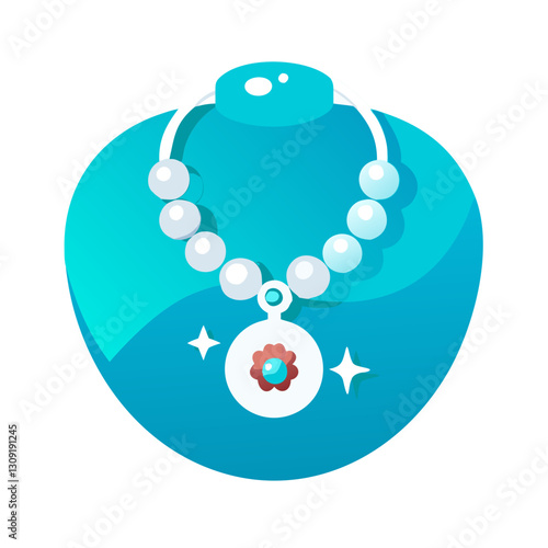 Elegant Pearl Necklace with Floral Pendant Vector Illustration for Fashion Designs