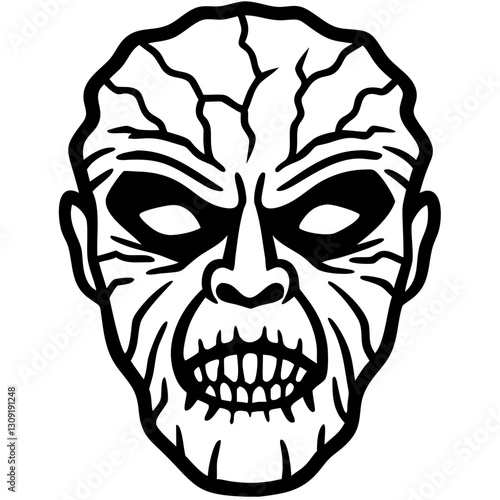 Scary Monster Face Vector Art for Halloween Tattoo and Coloring Book Design