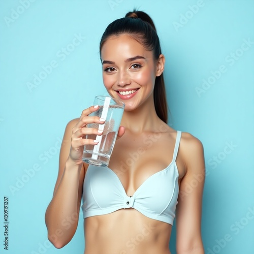 young woman with glass of water