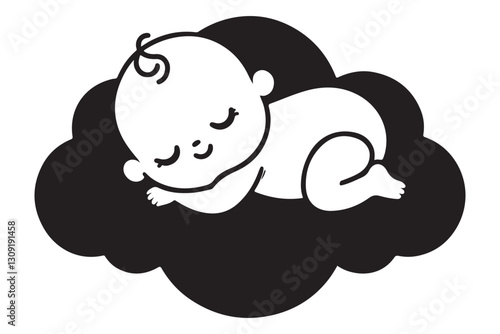 Silhouette Illustration of Newborn Sleeping on Black Cloud Nightmares