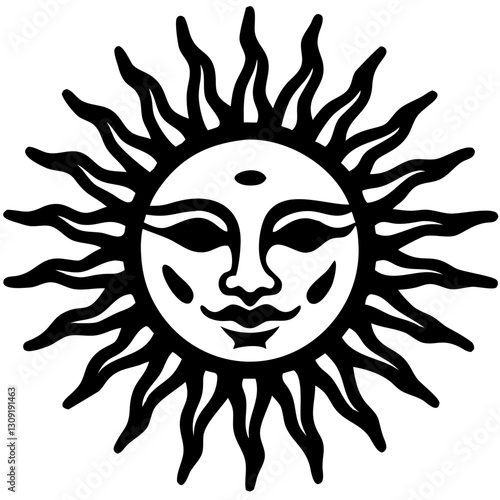 Sun Face with Radiating Flames Tribal Vector for Tattoos and Design Projects