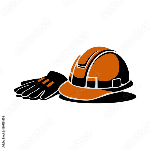 Construction Safety Gear Vector Illustration Hard Hat and Gloves