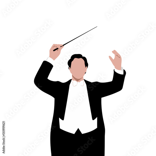 Vector Illustration Orchestra Conductor Leading Performance for Music Art Projects
