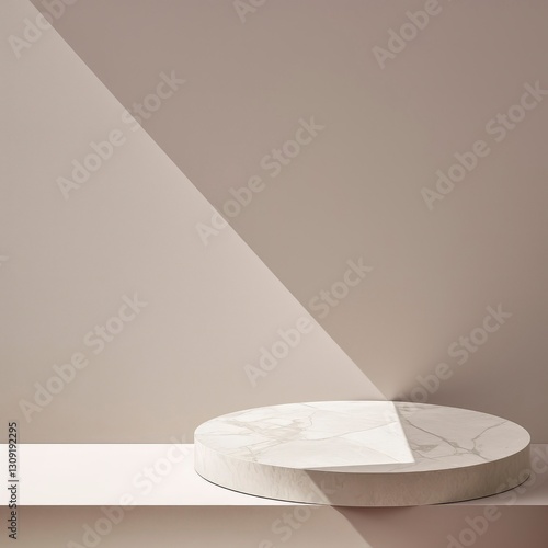 Minimalist Marble Product Display Platform with Soft Lighting and Shadow