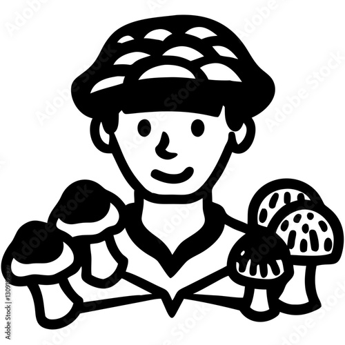 Vector Illustration of Smiling Person with Forest Mushrooms for Nature and Culinary Themes