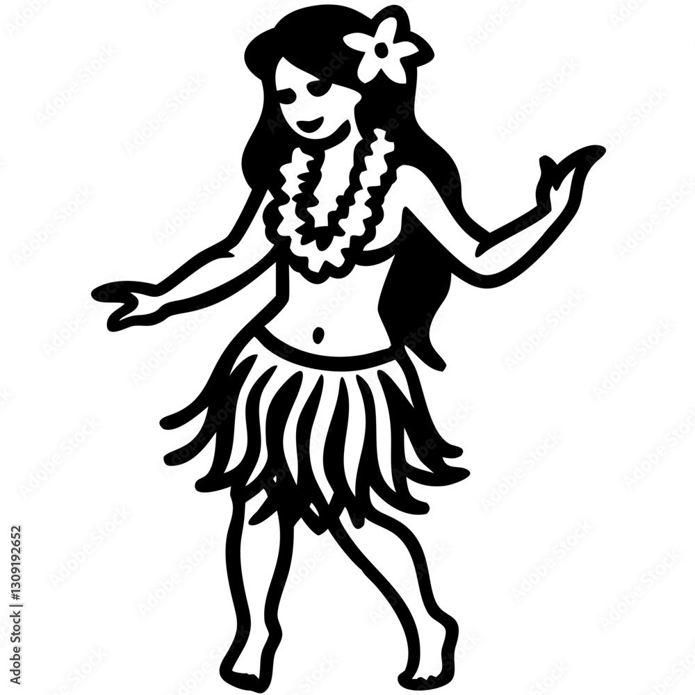 Hula Dancer Silhouette with Hawaiian Lei and Grass Skirt for Culture Design Hula Dancer Silhouette with Hawaiian Lei and Grass Skirt for Culture Design