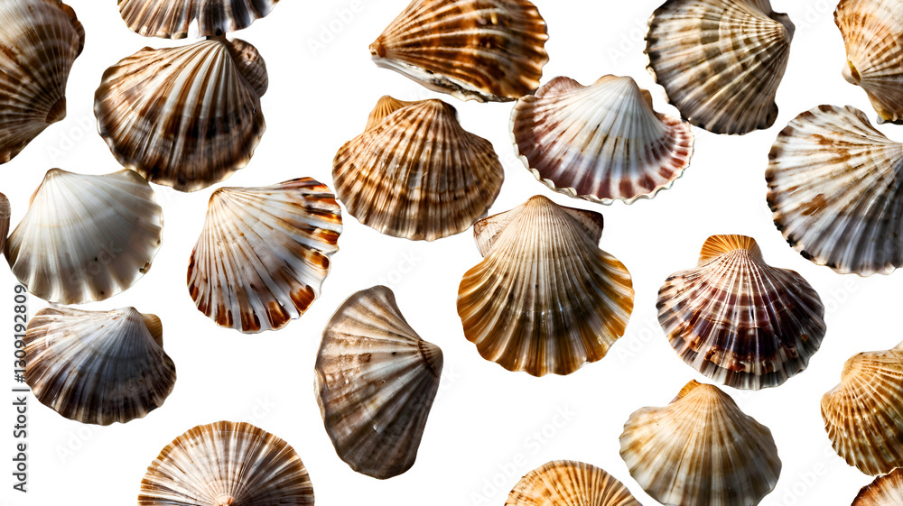 Set of scallop shells ocean marine isolated on white background png Set of scallop shells ocean marine isolated on white background png
