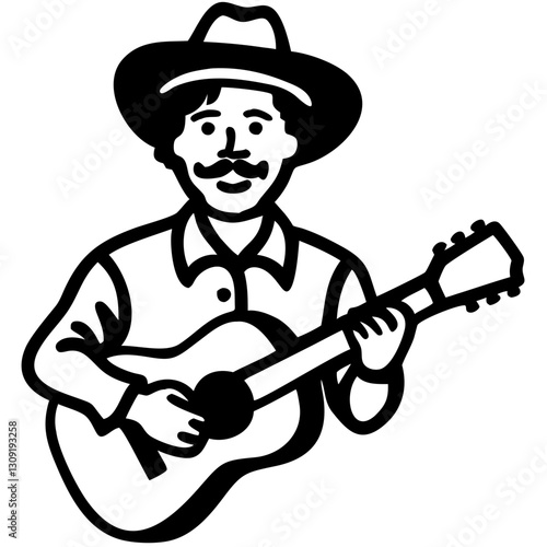 Folk Musician Playing Acoustic Guitar Vector Art for Retro Design